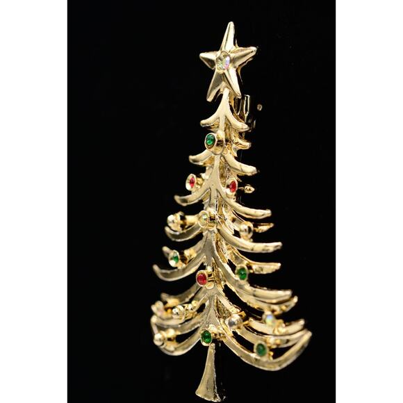 Tancer II Vintage Christmas Tree Pin Brooch Rhinestone Crystal Signed 80s BinAC - Picture 4 of 12